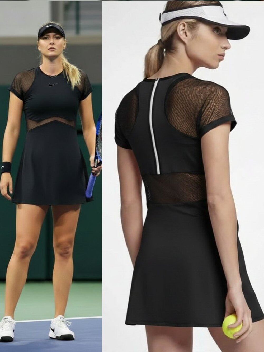 Nwt Nike BLACK Flirty Maria Sharapova Tennis Dress w/ ZIPPER S Small